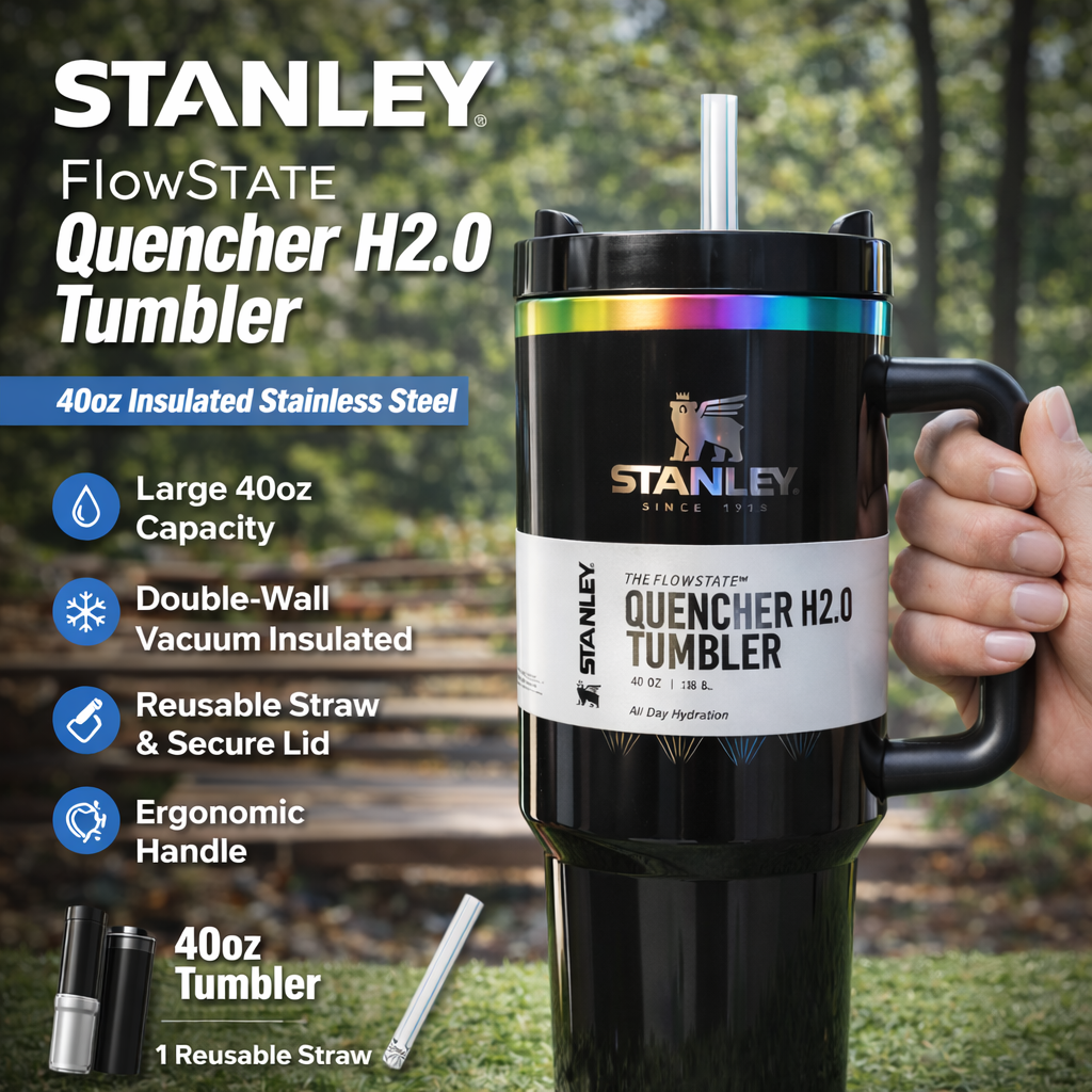 Stanley Tumbler – 40oz Black Insulated Stainless Steel Travel Mug