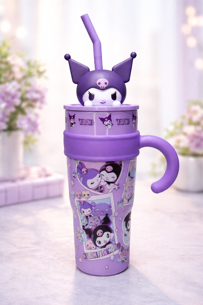 Kuromi Beach Vibes Handle Tumbler with Straw – Cute kuromi Sipper Mug