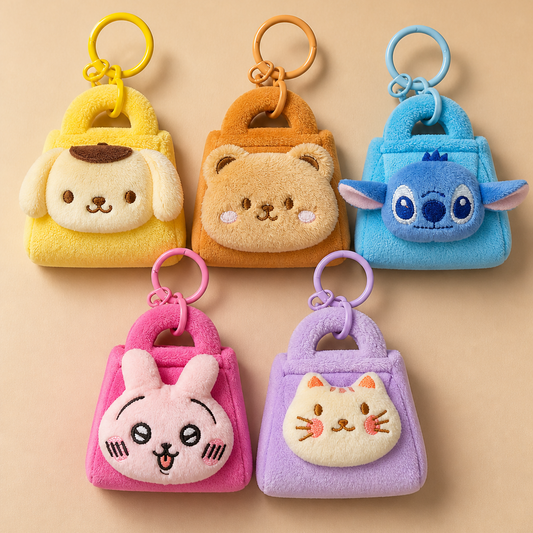 Cute Plush Character Coin Pocket Keychains – Pompompurin, Stitch & Friends | RegalRoots Collection