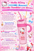 Hello Kitty 1200ML Cute Handle Tumbler with Straw – Large Capacity Cartoon Sipper Cup