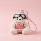 Cute Pilot Teddy Bear Keychain in Pink