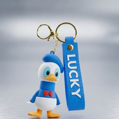 Cute Lucky Duck Cartoon Keychain with Blue Tag