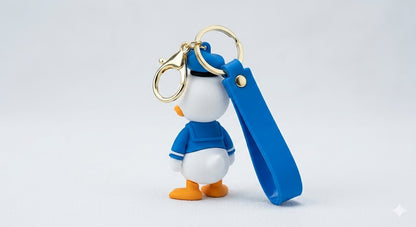 Cute Lucky Duck Cartoon Keychain with Blue Tag