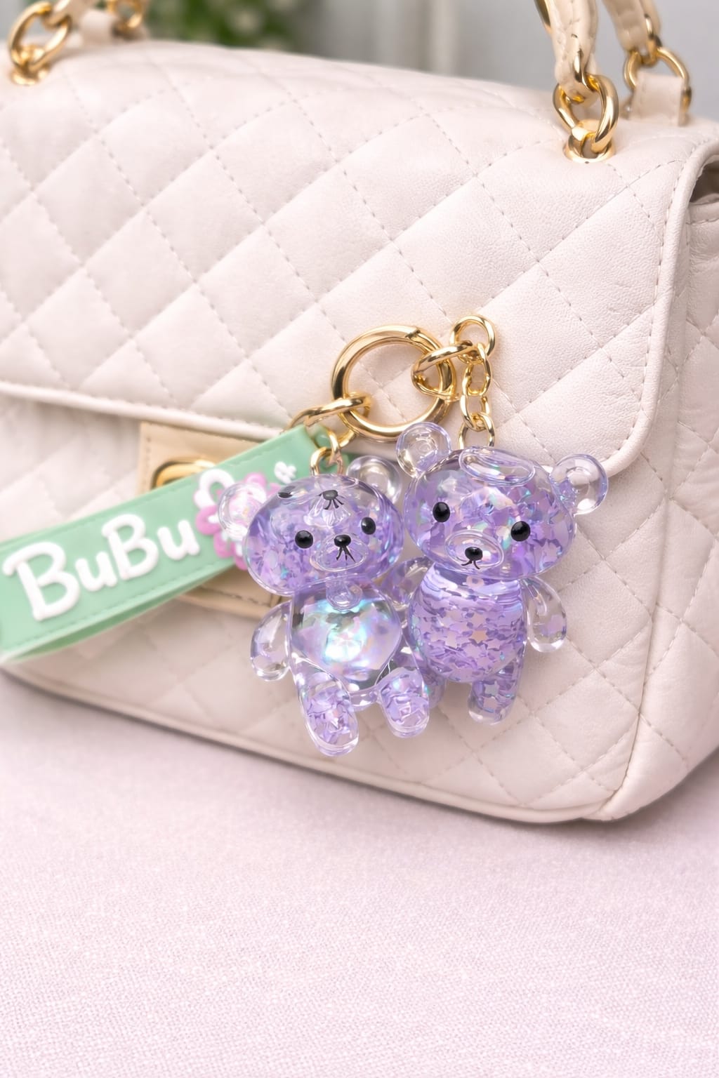 Crystal Bear  Liquid Keychain