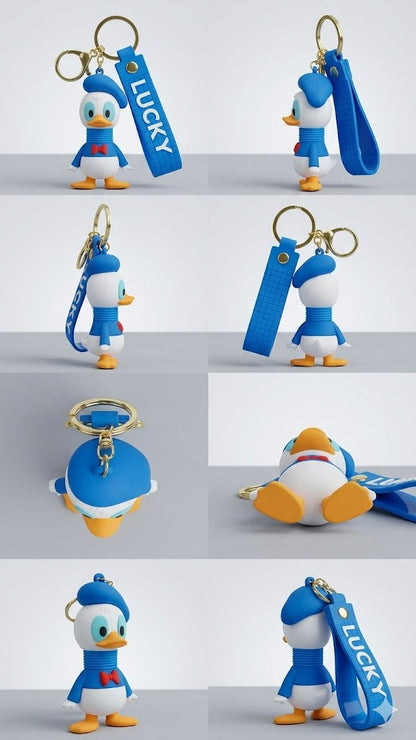 Cute Lucky Duck Cartoon Keychain with Blue Tag