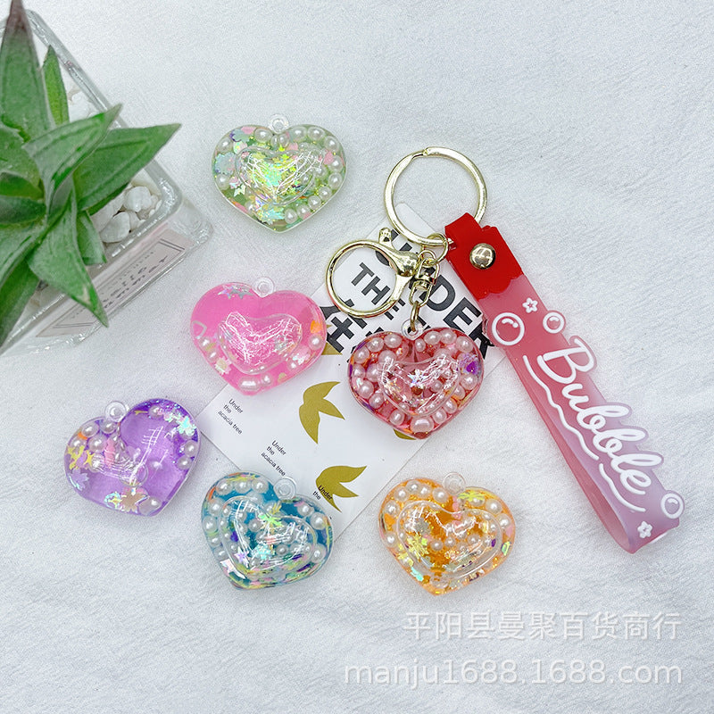 Bubble Heart Glitter Keychain