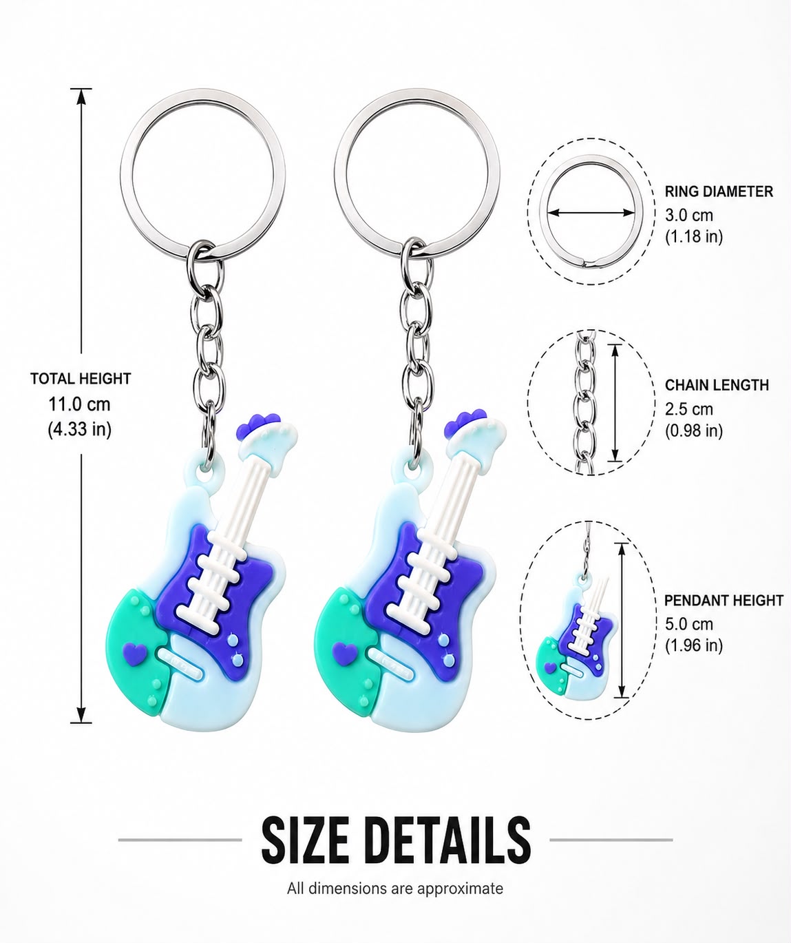 Colorful Guitar Shape Keychain 2pcs