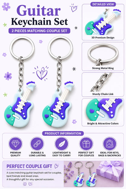 Colorful Guitar Shape Keychain 2pcs