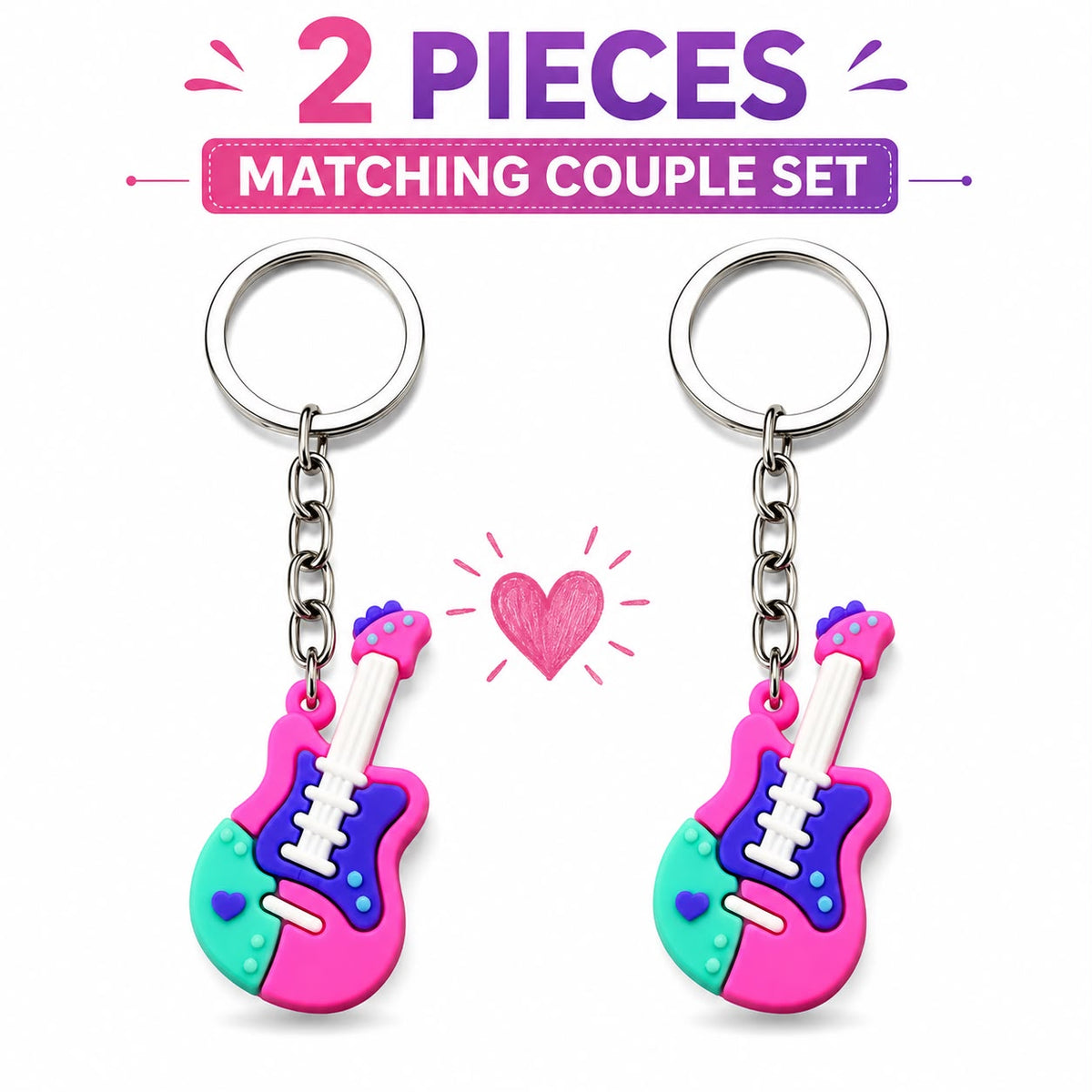 Colorful Guitar Shape Keychain 2pcs