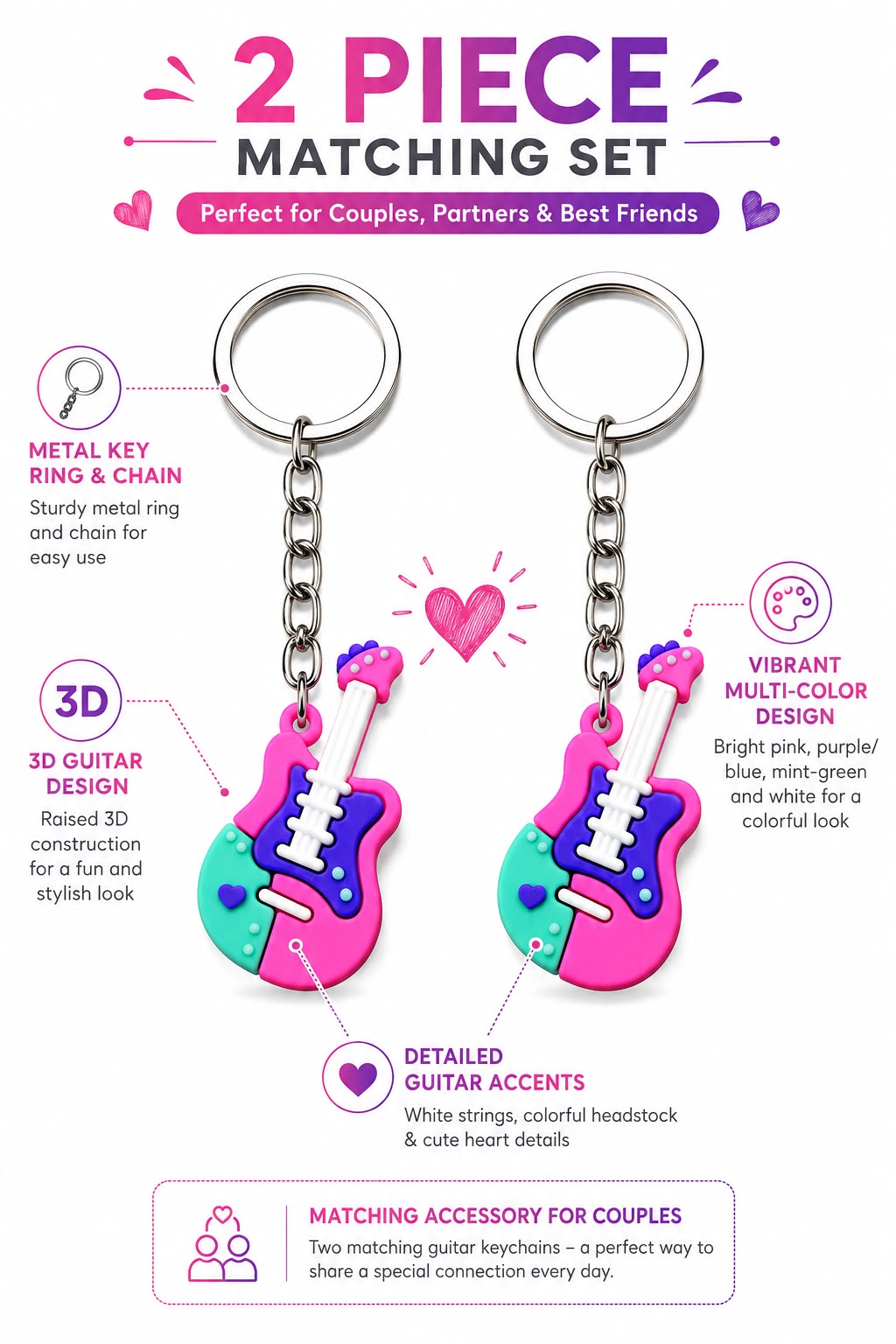 Colorful Guitar Shape Keychain 2pcs