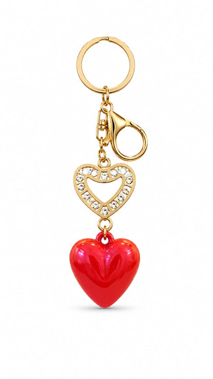 Red Heart Charm Keychain with Golden Clip