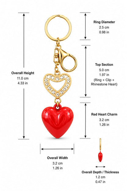 Red Heart Charm Keychain with Golden Clip