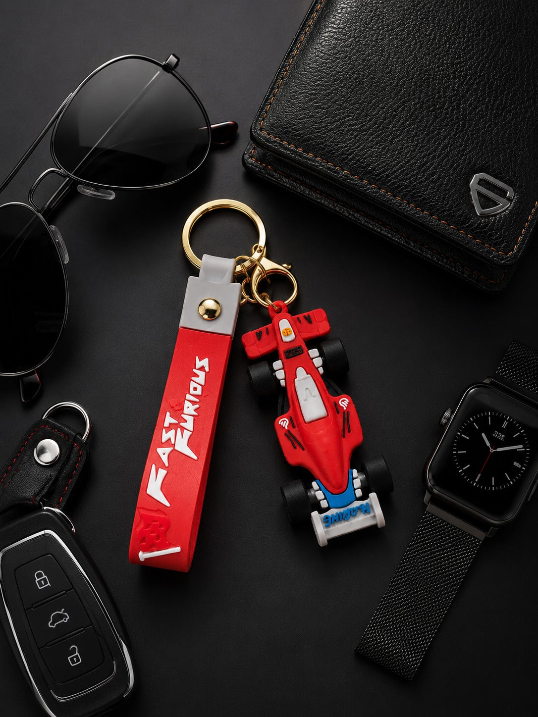 Red Formula Racing Car Keychain with Strap