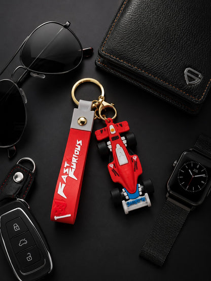 Red Formula Racing Car Keychain with Strap