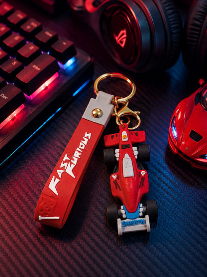 Red Formula Racing Car Keychain with Strap