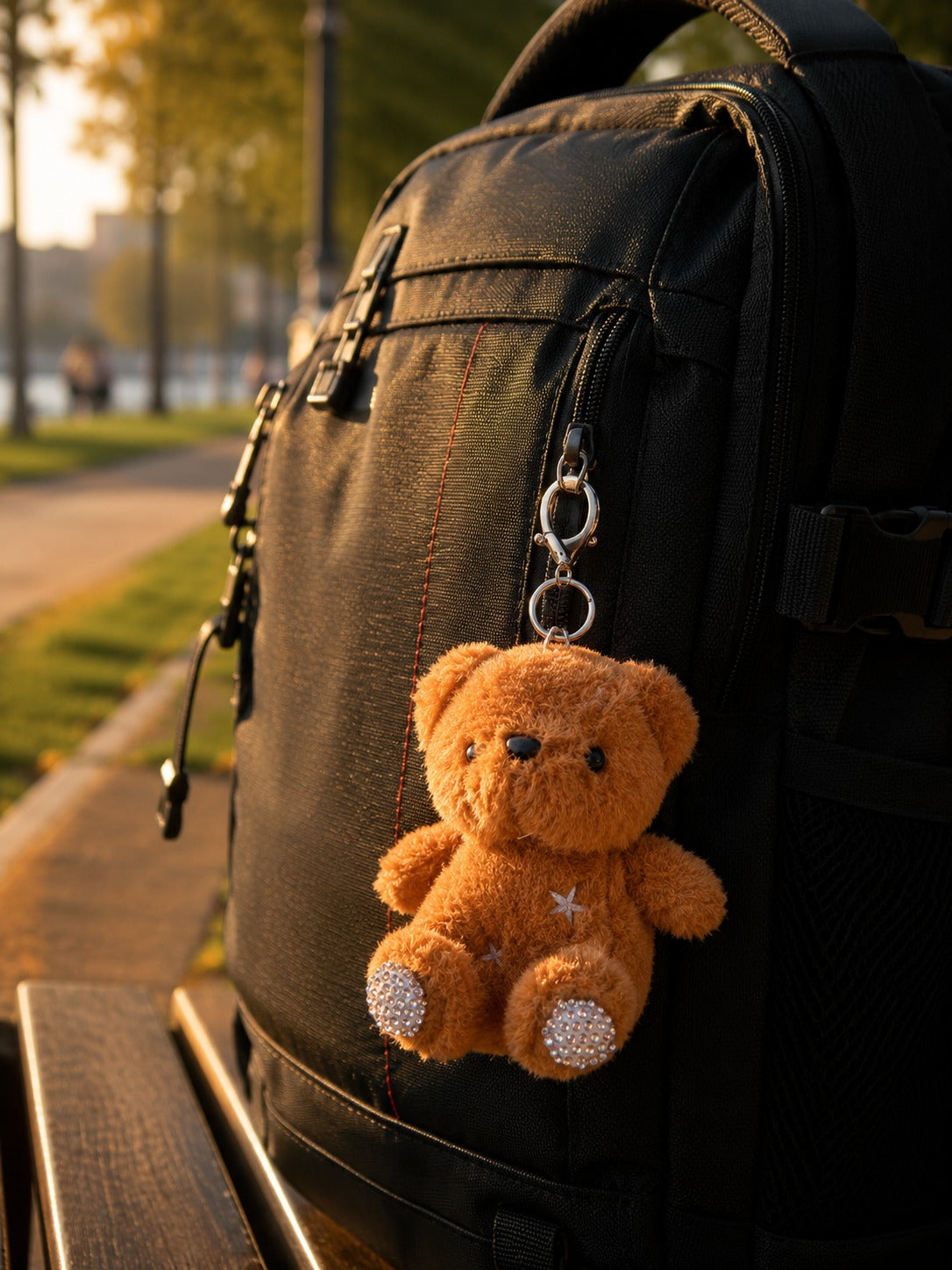 Star Bear Plush Keychain with Rhinestone Paws