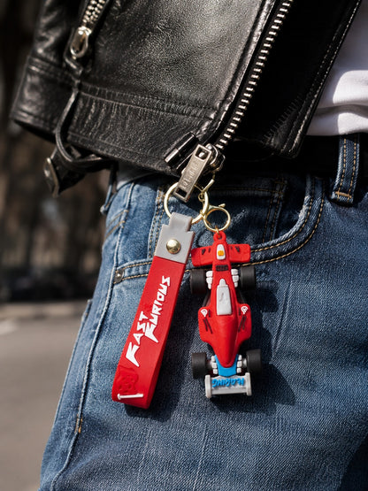 Red Formula Racing Car Keychain with Strap