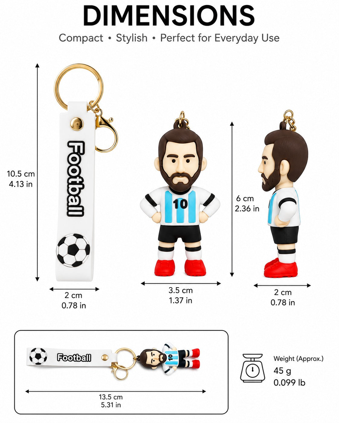 Football Player Figurine 3D Keychain with Football Strap