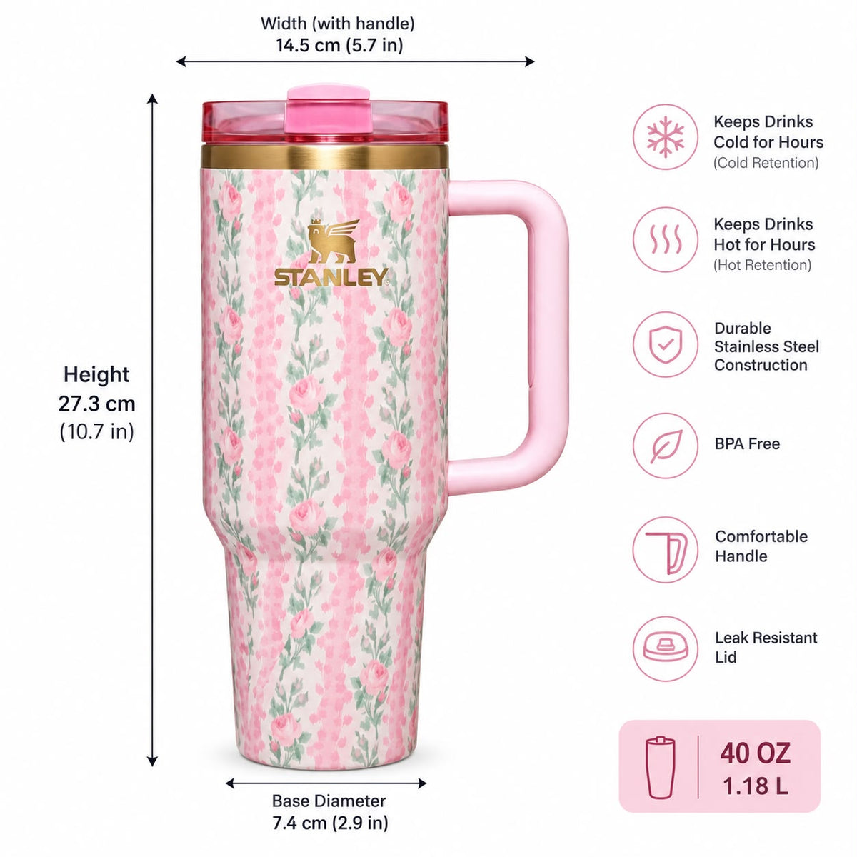 40oz Stanley Floral Insulated Tumbler