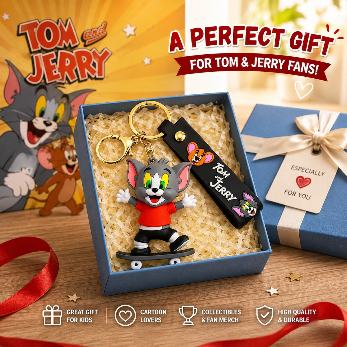 Tom & Jerry Skateboard 3D Keychain