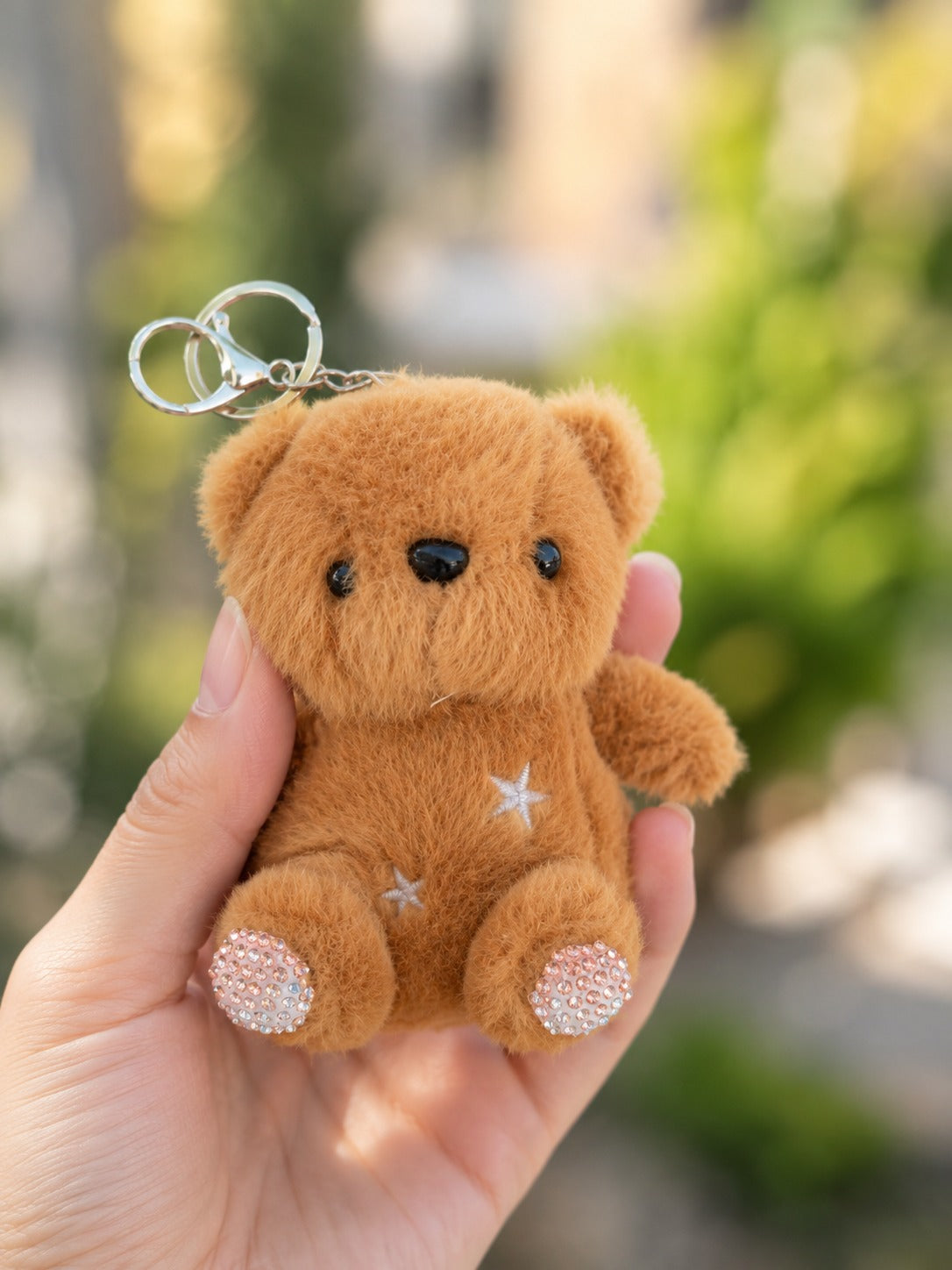 Star Bear Plush Keychain with Rhinestone Paws