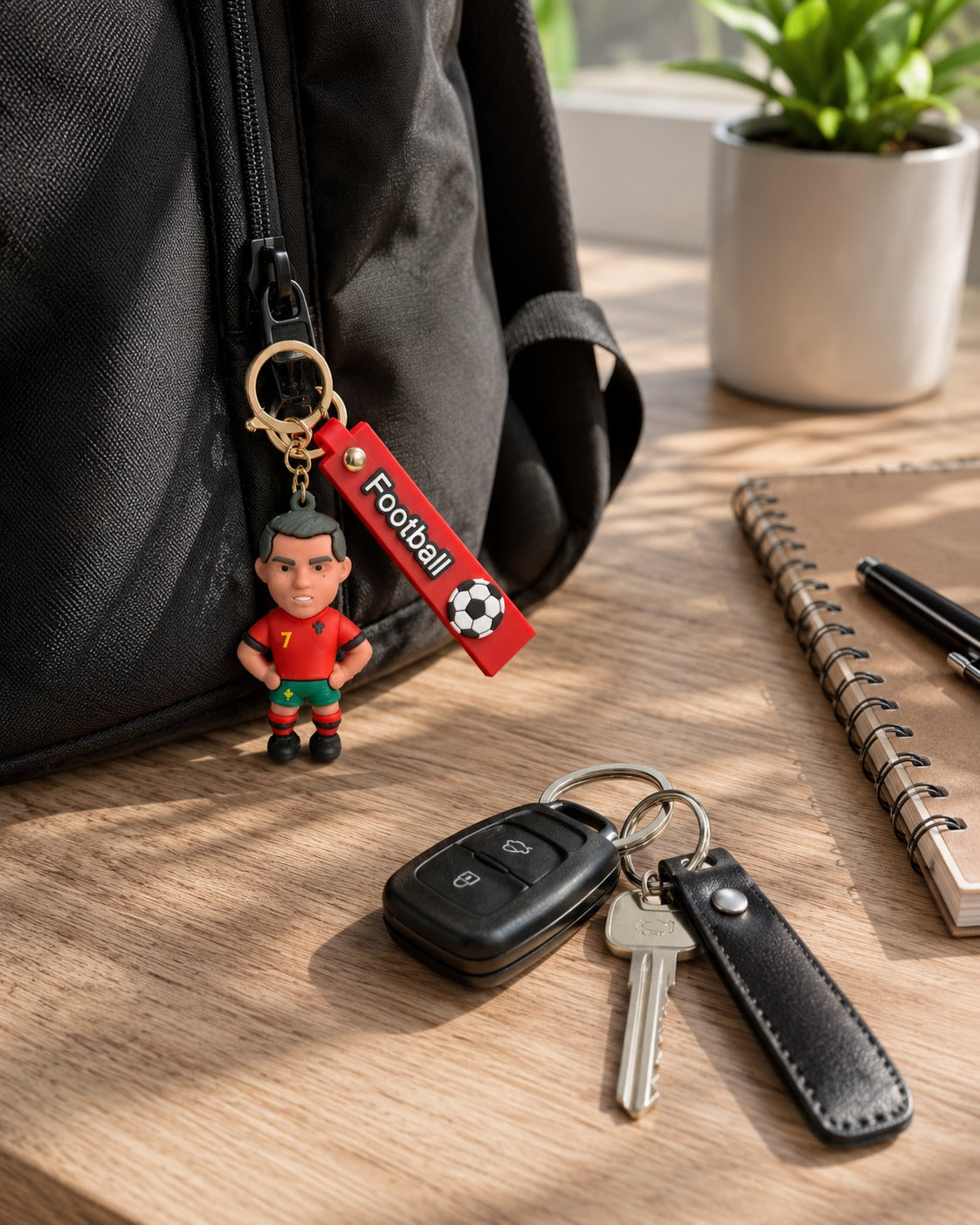 Football Player Figurine 3D Keychain with Football Strap