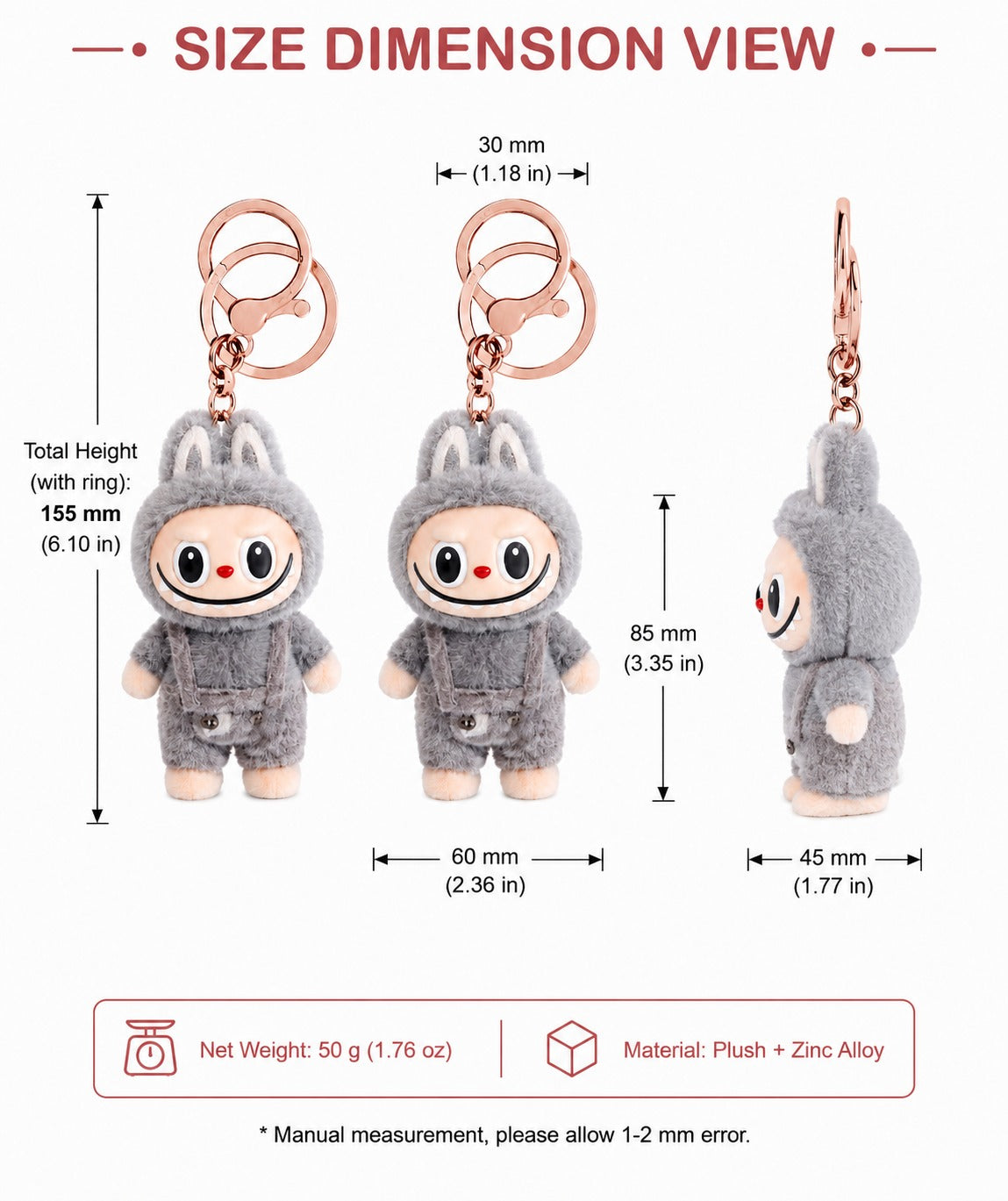 Labubu Bunny Plush Character Keychain