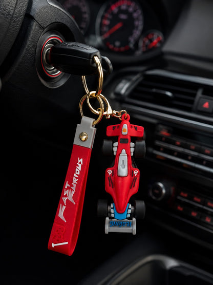 Red Formula Racing Car Keychain with Strap