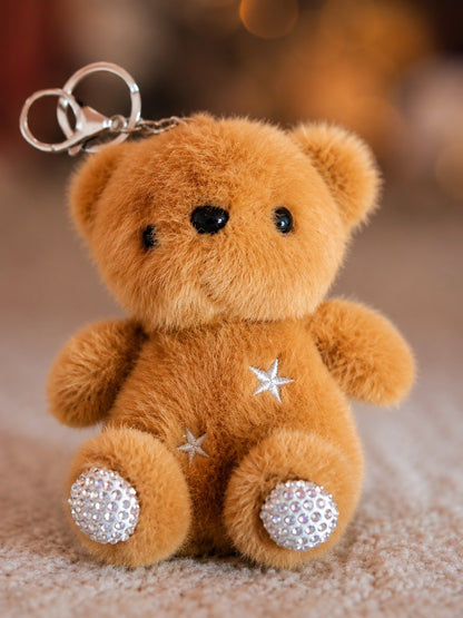 Star Bear Plush Keychain with Rhinestone Paws
