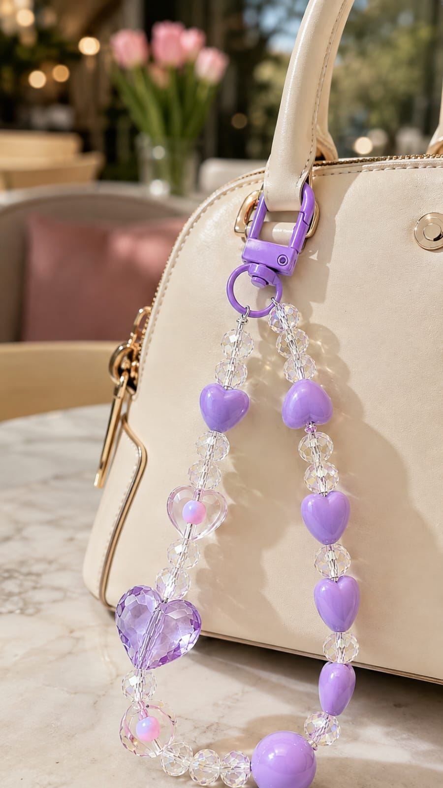 Heart Crystal Beaded Keychain