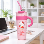 Hello Kitty 1200ML Cute Handle Tumbler with Straw – Large Capacity Cartoon Sipper Cup