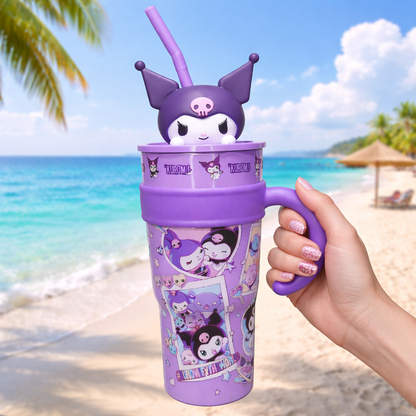Kuromi Beach Vibes Handle Tumbler with Straw – Cute kuromi Sipper Mug