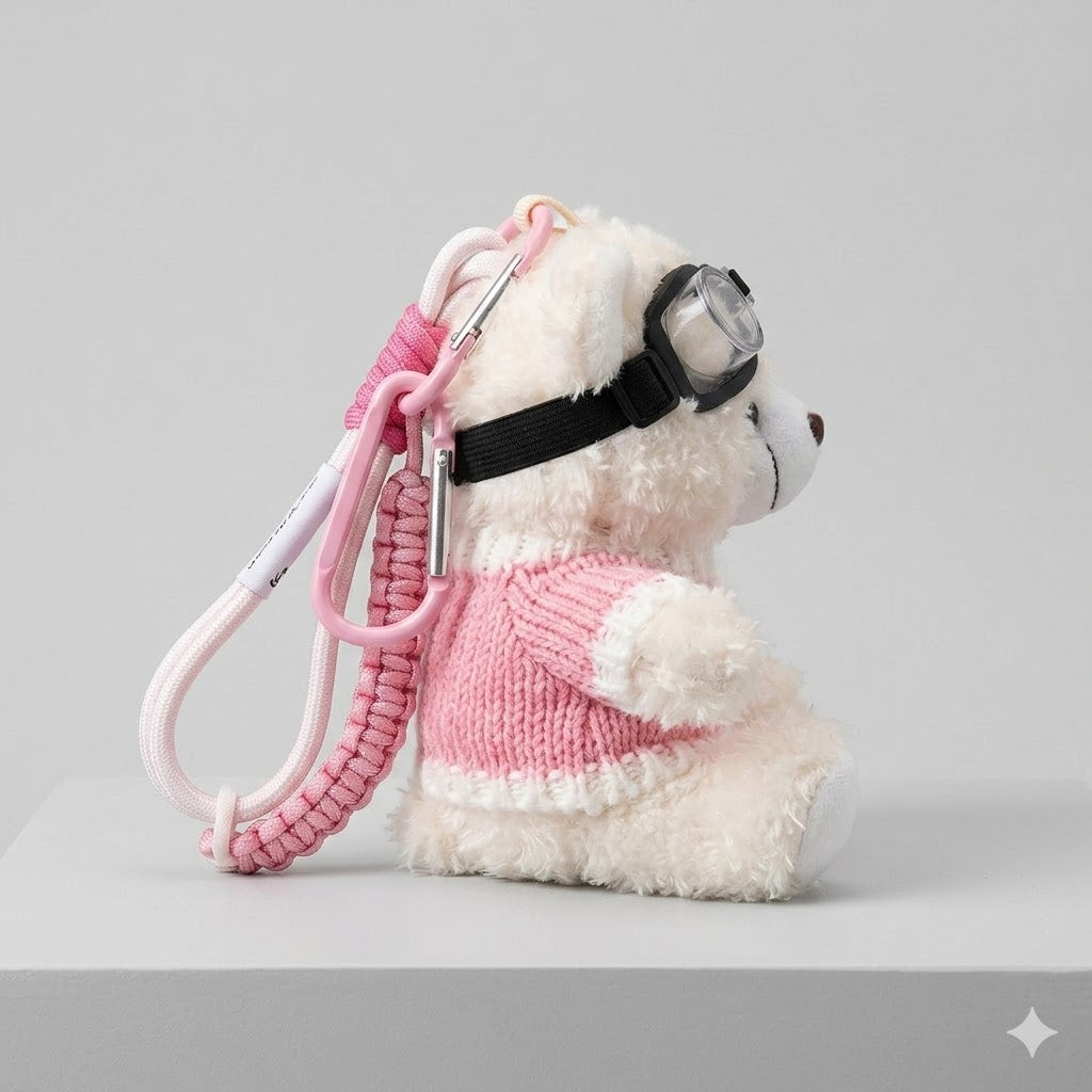 Cute Pilot Teddy Bear Keychain in Pink