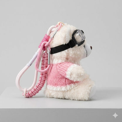 Cute Pilot Teddy Bear Keychain in Pink