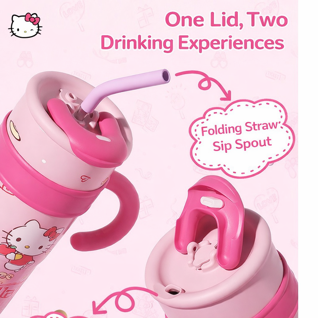 Hello Kitty 1200ML Cute Handle Tumbler with Straw – Large Capacity Cartoon Sipper Cup