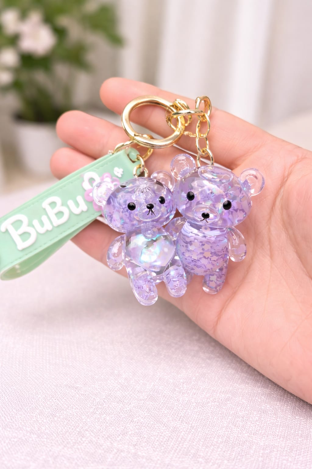 Crystal Bear  Liquid Keychain