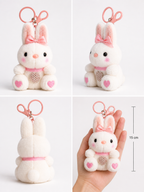 Blush Bunny Plush Keychain (15 cm) – Cute Kawaii Character with Bow, Heart Detail & Clip for Bags