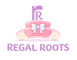Logo of Regal Roots with a pink carriage and bow on a white background