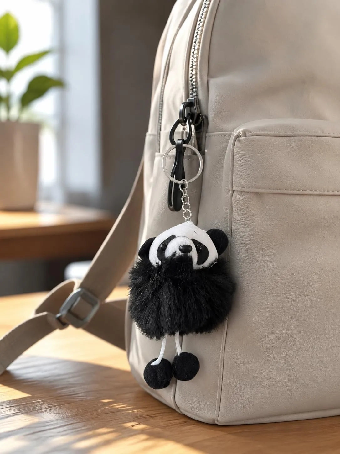Fuzzy Panda Plush Keychain