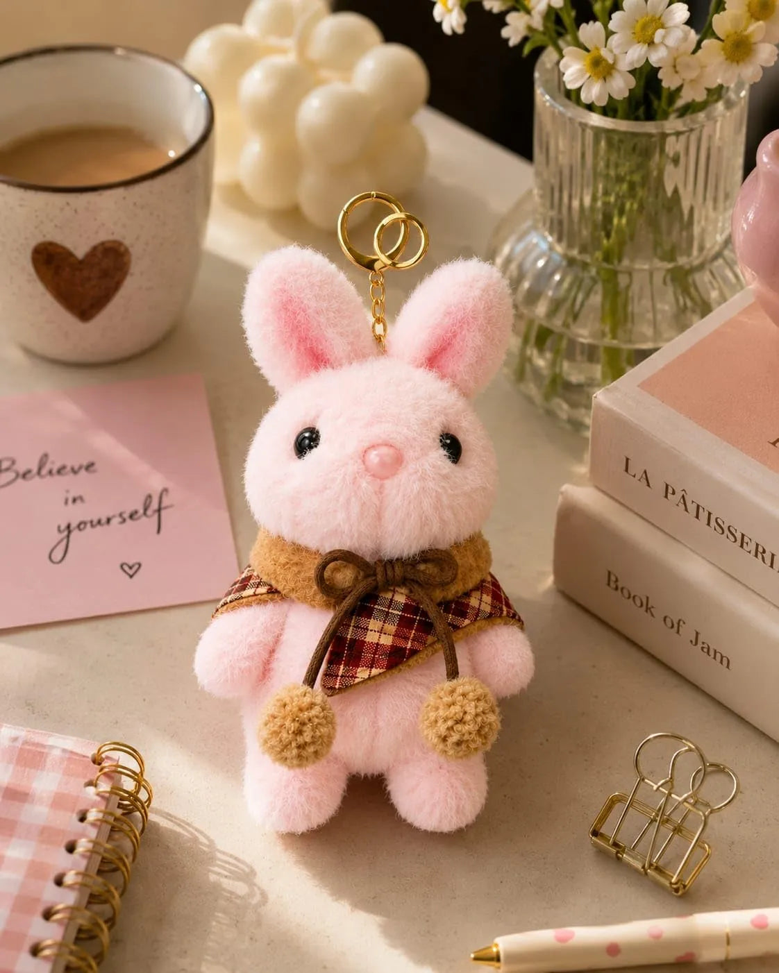 Bunny Plush Keychain — Pink Soft Bag Charm