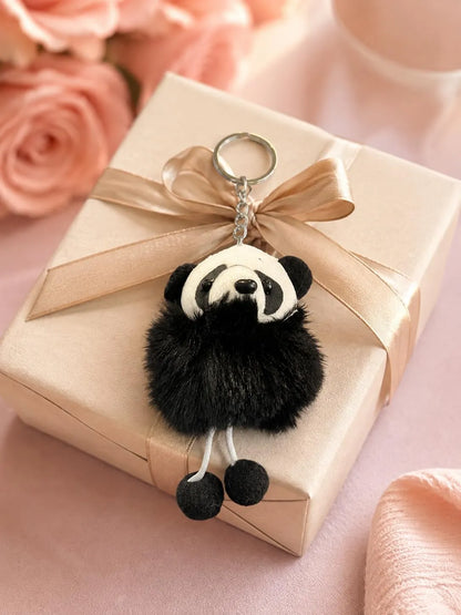Fuzzy Panda Plush Keychain