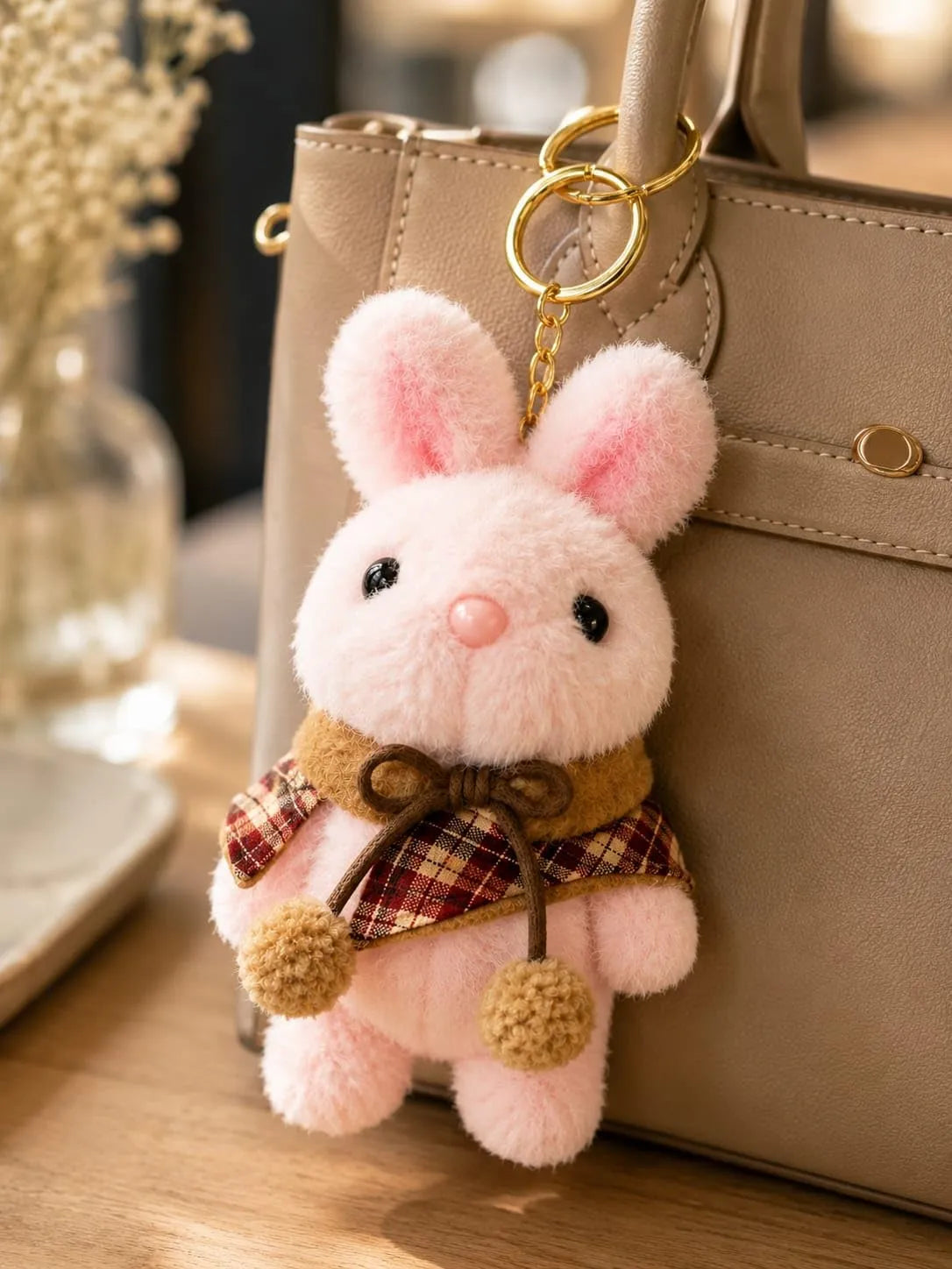 Bunny Plush Keychain — Pink Soft Bag Charm